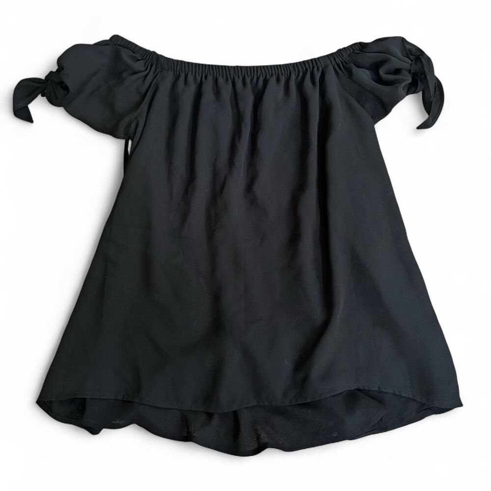 Naked Zebra Black Off Shoulder Puff Sleeve Blouse Top Size Small Flowy